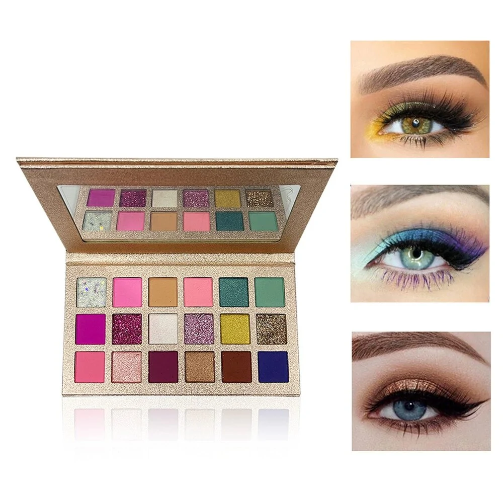 18 Shades Desert Gold Cream Eyeshadow Palette, Mermaid Shimmer Mud Texture Pigmented Eye Makeup Palette for Daily & Party Looks