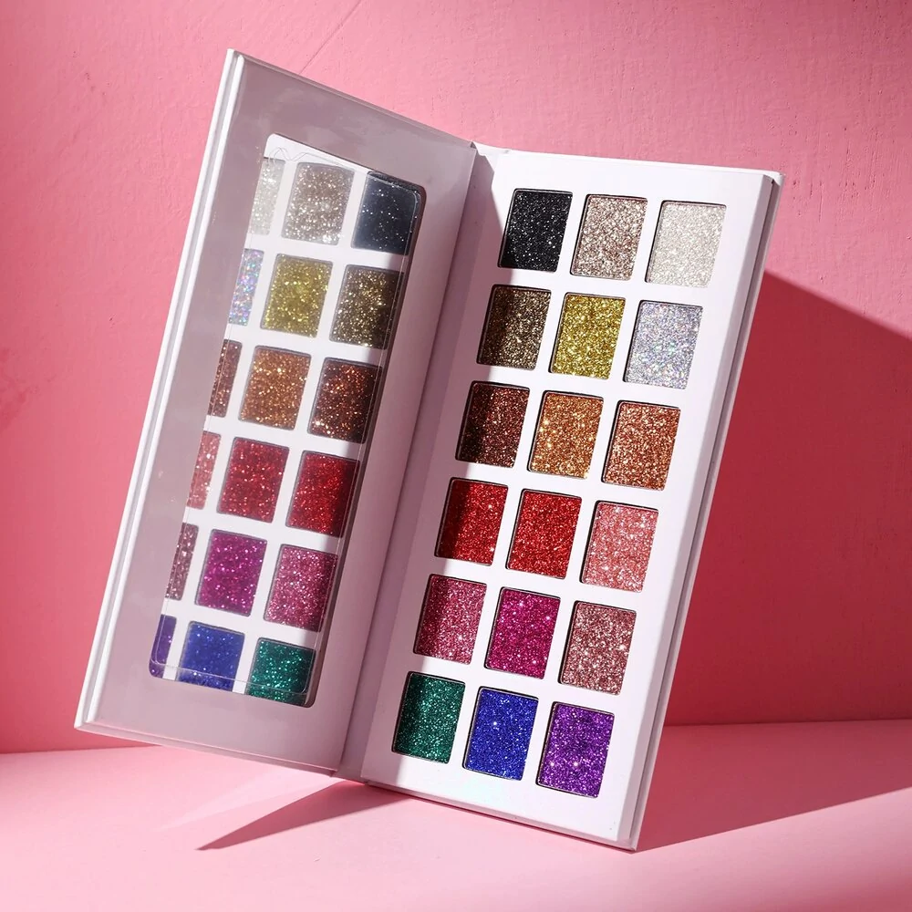 18 Shades Full Glitter Eyeshadow Palette, Highly Pigmented Shimmer Eye Makeup to Create Charming Eye Looks