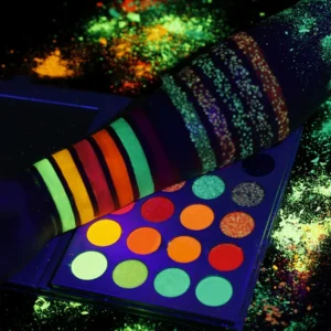 24 Shades Luminous Neon Glitter Eyeshadow Palette, Fluorescent Pigmented Stage Party Eye Makeup
