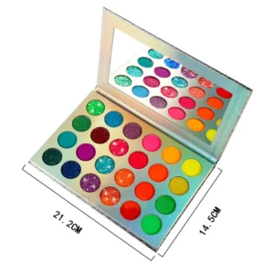 24 Shades Luminous Neon Glitter Eyeshadow Palette, Fluorescent Pigmented Stage Party Eye Makeup