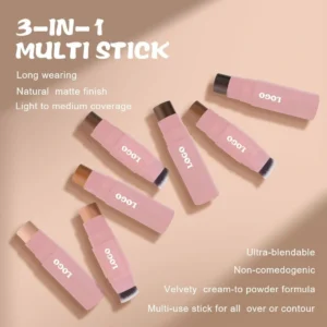 2 In 1 Waterproof Contour Concealer Stick with Brush, 3D Facial Sculpting Brightening Blemish Cover Makeup