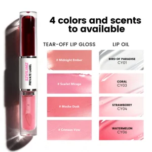 2 In 1 Dual End Peel Off Lip Gloss & Lip Oil Set, 4 Shades Each Hydrating Non Transfer Long Lasting Lip Makeup
