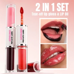 2 In 1 Dual End Peel Off Lip Gloss & Lip Oil Set, 4 Shades Each Hydrating Non Transfer Long Lasting Lip Makeup