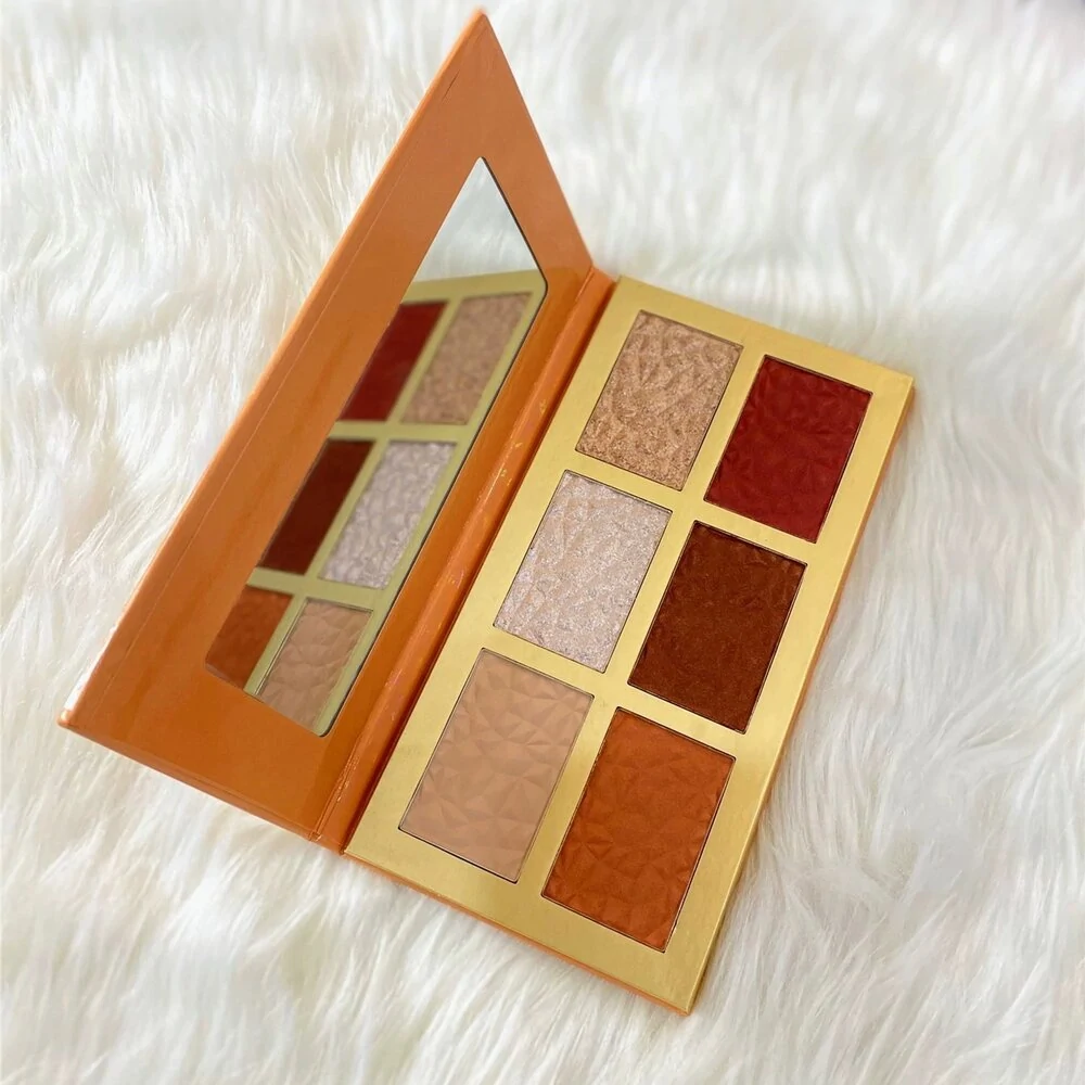 6 Color Blush & Highlighter Combination Palette, Long Lasting 3D Face Contour Brightening Side Shadow Facial Makeup