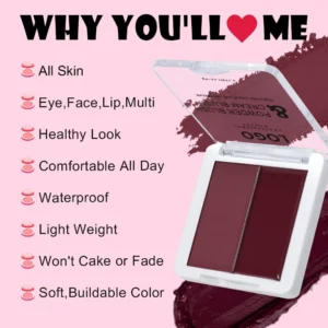 Custom Private Label No Logo 2 In 1 Multi-use Blush Powder & Cream Palette, Highly Pigmented Long Wear Natural Facial Rouge