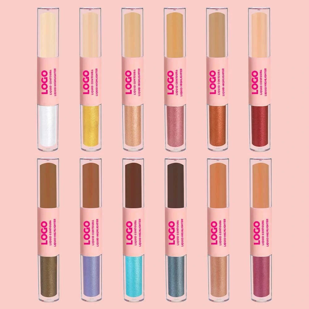 Custom Private Label No Logo 2-in-1 Liquid Highlighter & Contour, Concealing Brightening Dewy Skin Facial Sculpting Makeup