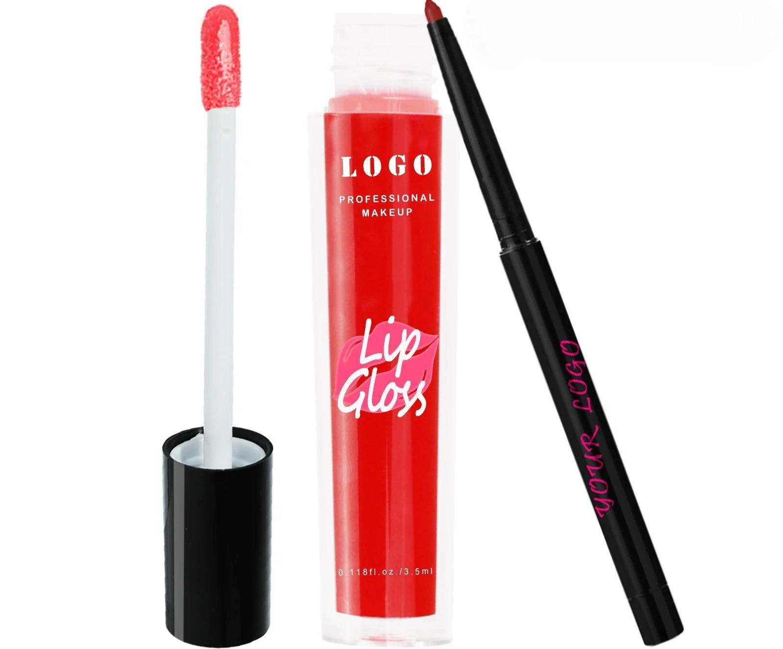 Custom Private Label No Logo 2 In 1 Mirror Hydrating Lip Gloss & Lip Liner Lip Makeup Set