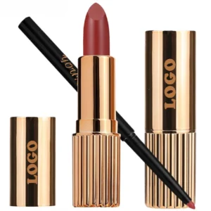 Custom 2 In 1 Mirror Hydrating Lipstick & Lip Liner Long Wear Non-Transfer Lip Cosmetic Set