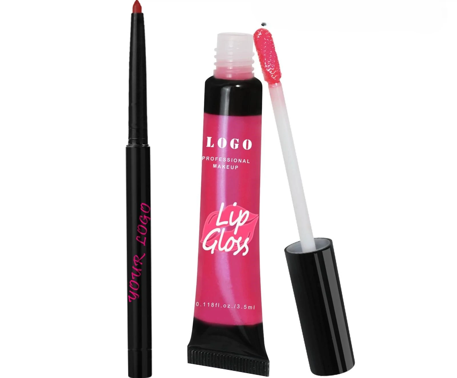 Custom 2 In 1 Waterproof Hydrating Lip Gloss & Lip Liner Complete Long Lasting Lip Makeup Kit