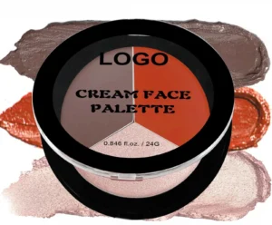 Custom Private Label No Logo 3-Shade All-in-One Highlight Contour Blush Cream Palette, Waterproof Highly Pigmented Long-Lasting Facial Makeup