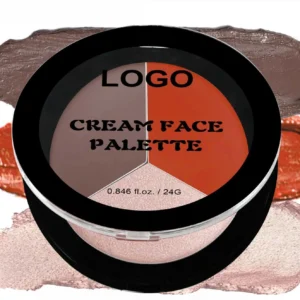 Custom Private Label No Logo 3-Shade All-in-One Highlight Contour Blush Cream Palette, Waterproof Highly Pigmented Long-Lasting Facial Makeup