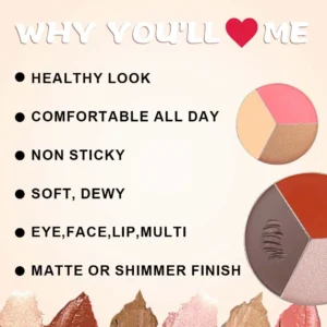 Custom Private Label No Logo 3-Shade All-in-One Highlight Contour Blush Cream Palette, Waterproof Highly Pigmented Long-Lasting Facial Makeup