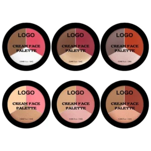 Custom Private Label No Logo 3-Shade All-in-One Highlight Contour Blush Cream Palette, Waterproof Highly Pigmented Long-Lasting Facial Makeup
