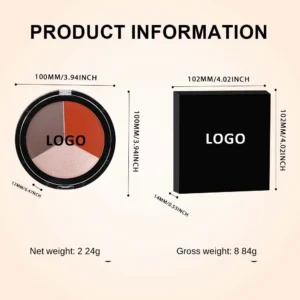 Custom Private Label No Logo 3-Shade All-in-One Highlight Contour Blush Cream Palette, Waterproof Highly Pigmented Long-Lasting Facial Makeup