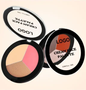 Custom Private Label No Logo 3-Shade All-in-One Highlight Contour Blush Cream Palette, Waterproof Highly Pigmented Long-Lasting Facial Makeup
