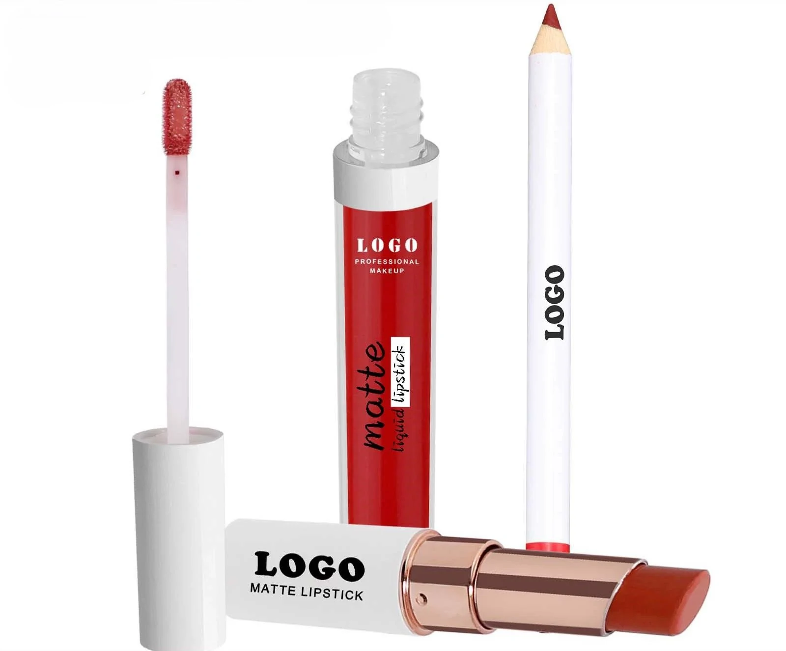 Customizable 3 In 1 Matte Non-transfer Lipstick Lip Gloss Lip Liner Complete Lip Makeup Set