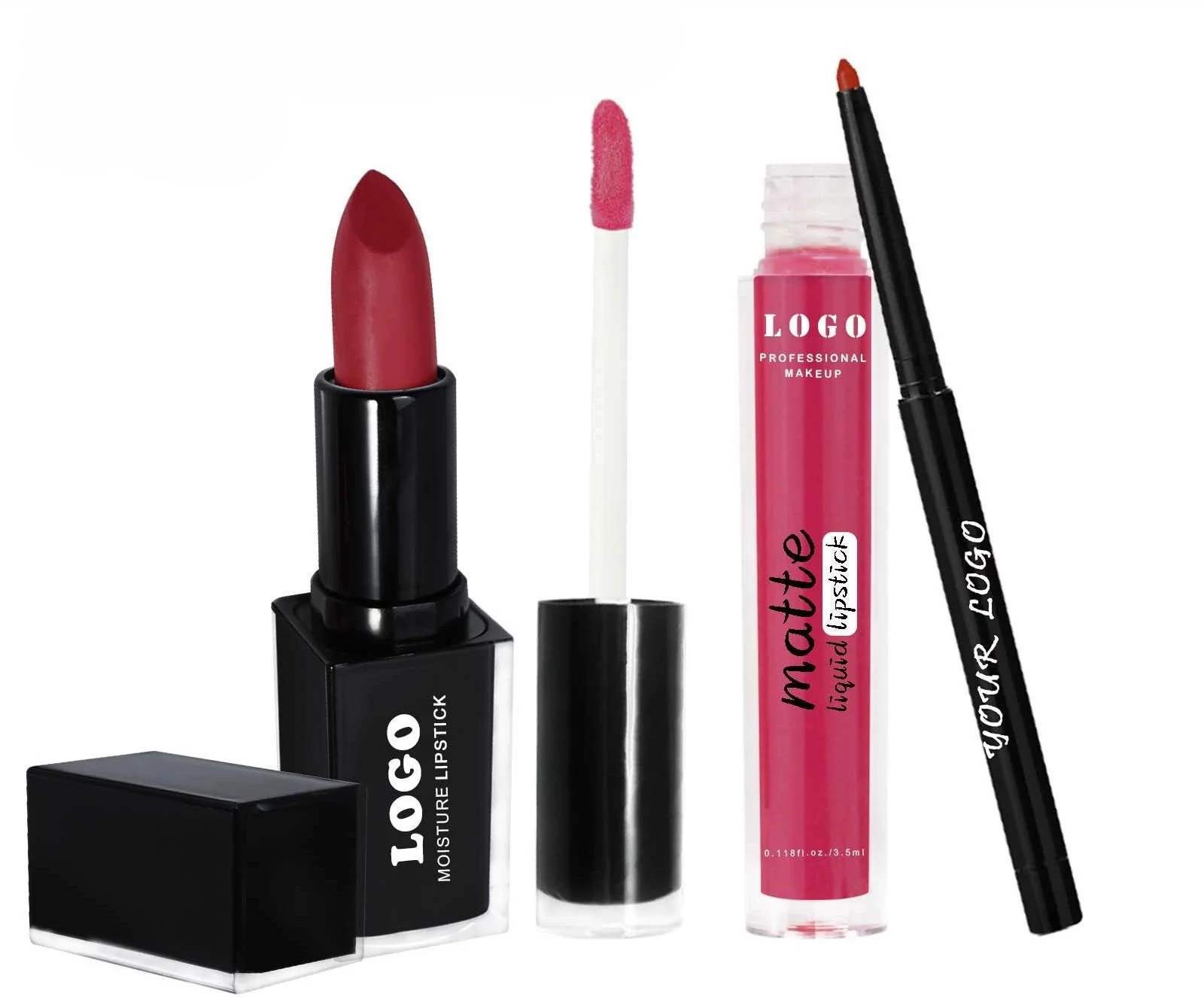 Custom 3 In 1 Lip Makeup Kit, Matte Lipstick Hydrating Lip Gloss & Precise Lip Liner Long Wear Non-Transfer Set