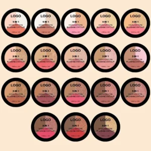 Custom Private Label No Logo 3 Shades All-in-One Highlight Contour Blush Palette, Highly Pigmented Long Wear Facial Makeup