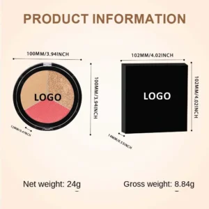 Custom Private Label No Logo 3 Shades All-in-One Highlight Contour Blush Palette, Highly Pigmented Long Wear Facial Makeup