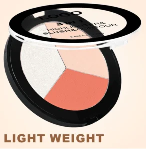 Custom Private Label No Logo 3 Shades All-in-One Highlight Contour Blush Palette, Highly Pigmented Long Wear Facial Makeup