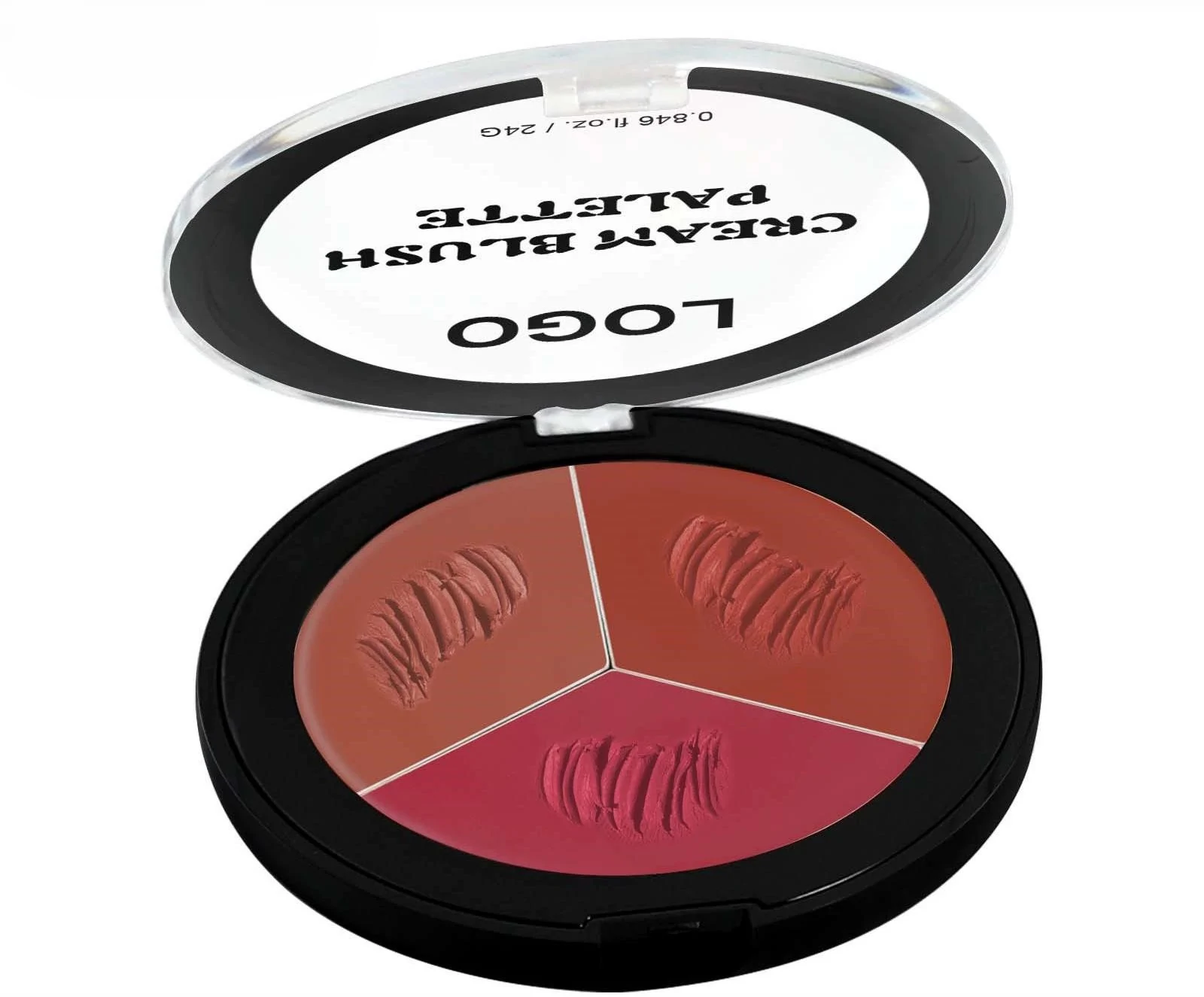 Custom Private Label No Logo 3 Shades Cream Blush Palette, Highly Pigmented Long Wear Natural Nude Facial Rouge Makeup