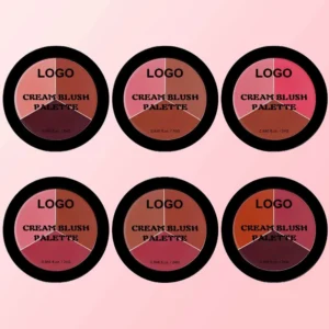 Custom Private Label No Logo 3 Shades Cream Blush Palette, Highly Pigmented Long Wear Natural Nude Facial Rouge Makeup