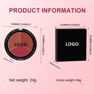 Custom Private Label No Logo 3 Shades Cream Blush Palette, Highly Pigmented Long Wear Natural Nude Facial Rouge Makeup