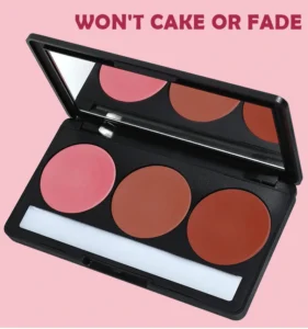 Custom Private Label No Logo 3-Shade Multi-Use Cream Blush Palette, Highly Pigmented Long-Lasting Natural Nude Facial Rouge