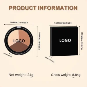 Custom Private Label No Logo 3 Shade Waterproof Sweat Proof Contour Palette, Highly Pigmented Long Wear 3D Facial Sculpting Makeup