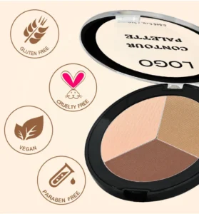 Custom Private Label No Logo 3 Shade Waterproof Sweat Proof Contour Palette, Highly Pigmented Long Wear 3D Facial Sculpting Makeup