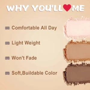 Custom Private Label No Logo 3 Shades Waterproof Sweat Proof Matte Contour Palette, Non-Caking Long Wear Facial Sculpting Makeup