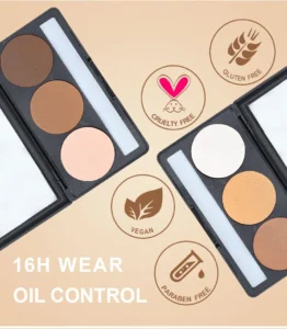 Custom Private Label No Logo 3 Shades Waterproof Sweat Proof Matte Contour Palette, Non-Caking Long Wear Facial Sculpting Makeup