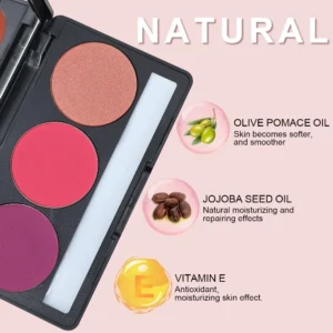 Custom Private Label No Logo 3 Shade Waterproof Sweat Proof Blush Palette, Highly Pigmented Long Wear Natural Nude Facial Rouge