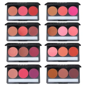 Custom Private Label No Logo 3 Shade Waterproof Sweat Proof Blush Palette, Highly Pigmented Long Wear Natural Nude Facial Rouge