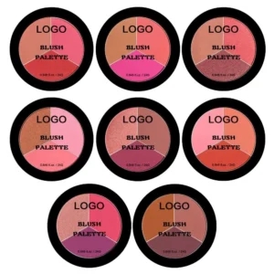 Custom Private Label No Logo 3-Shade Waterproof Sweat-Proof Blush Palette, Highly Pigmented Long-Lasting Natural Nude Facial Rouge