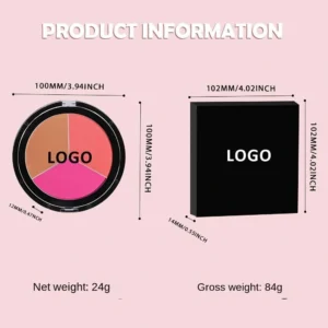 Custom Private Label No Logo 3-Shade Waterproof Sweat-Proof Blush Palette, Highly Pigmented Long-Lasting Natural Nude Facial Rouge