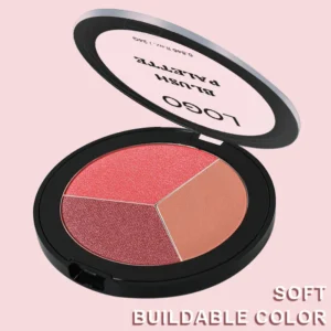 Custom Private Label No Logo 3-Shade Waterproof Sweat-Proof Blush Palette, Highly Pigmented Long-Lasting Natural Nude Facial Rouge
