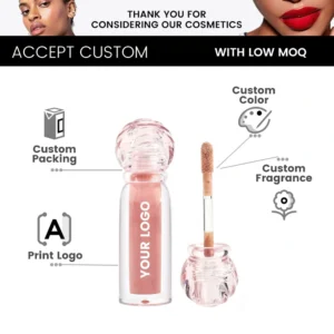 Custom Private Label 65 Shades Dual Effect Lip Gloss with Clear Round Cap, Hydrating Long Wear Plumping Lip Makeup