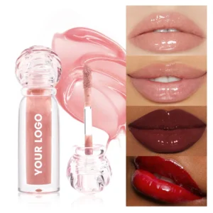 Custom Private Label 65 Shades Dual Effect Lip Gloss with Clear Round Cap, Hydrating Long Wear Plumping Lip Makeup