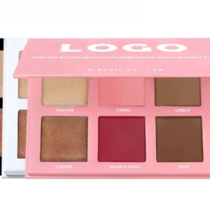 Custom Private Label No Logo 6 Shades Multi-use Blush Highlight Contour Cream Palette, Natural Nude Facial Sculpting Makeup