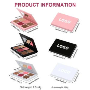 Custom Private Label No Logo 6 Shades Multi-use Blush Highlight Contour Cream Palette, Natural Nude Facial Sculpting Makeup