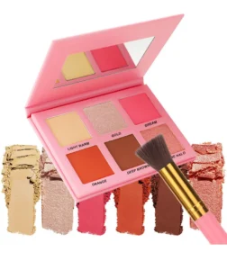 Custom 6-Shade Low-Saturation Matte Blush Palette with Highlight, Multi-Use Natural Nude Facial Rouge Makeup