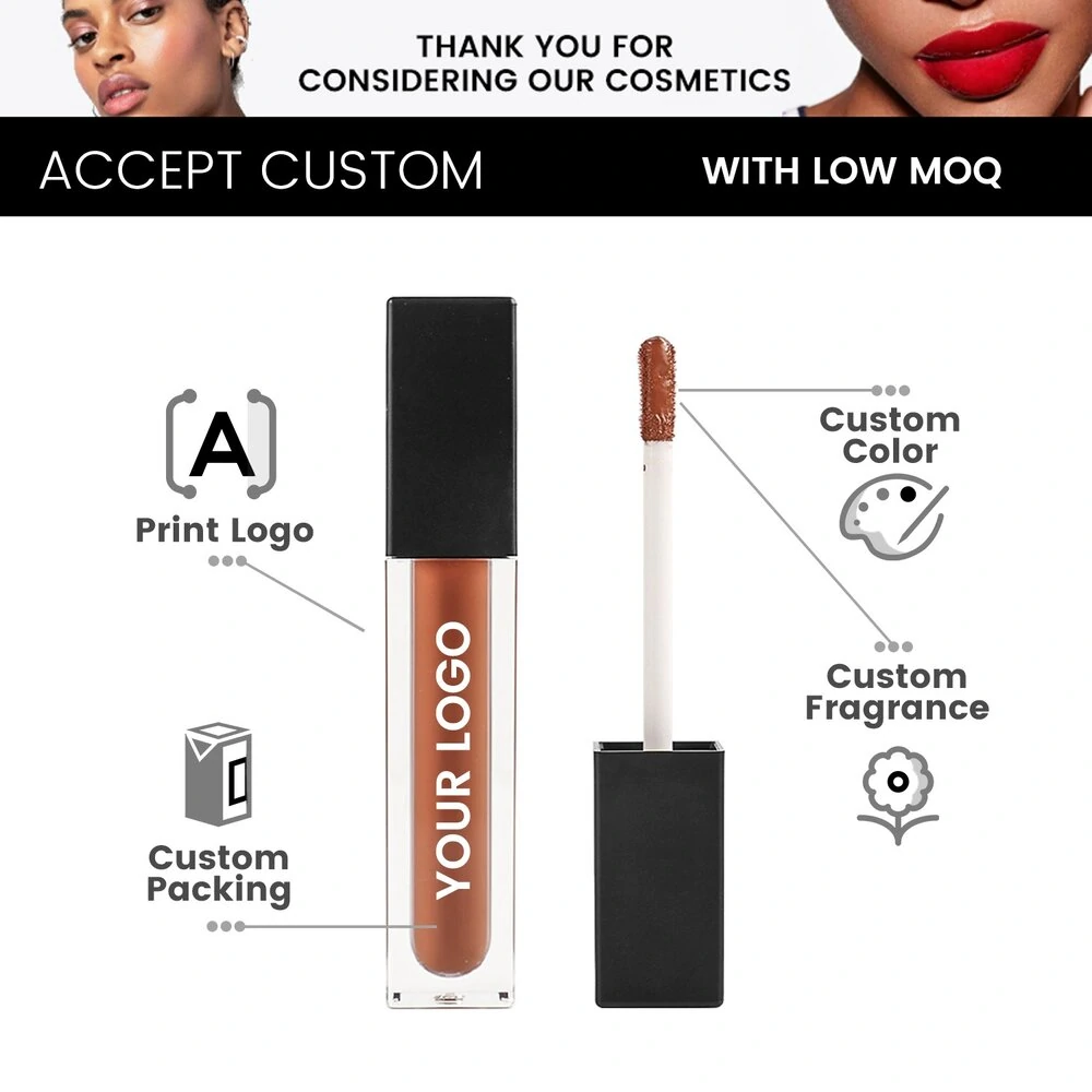 Custom DIY Private Label No Logo Velvet Matte Liquid Lip Gloss, Non Transfer Cup Proof Hydrating Long Wear Lip Makeup