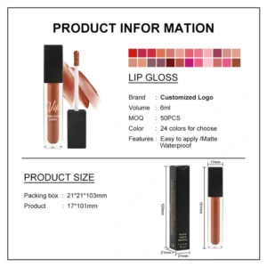 Custom DIY Private Label No Logo Velvet Matte Liquid Lip Gloss, Non Transfer Cup Proof Hydrating Long Wear Lip Makeup