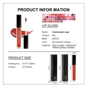 Custom DIY Private Label No Logo Velvet Matte Liquid Lip Gloss, Non Transfer Cup Proof Hydrating Plumping Lip Makeup