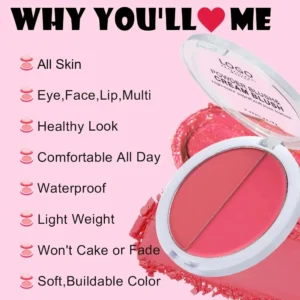 Custom Private Label No Logo 2 In 1 Cream Blush Palette, Highly Pigmented Long Lasting Natural Complexion Enhancing Facial Rouge