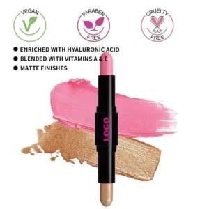 Private Label No Logo Customizable Dual End Waterproof Contour Highlight Blush Stick, Fine Glitter Nose Shadow Brightening Concealing Makeup