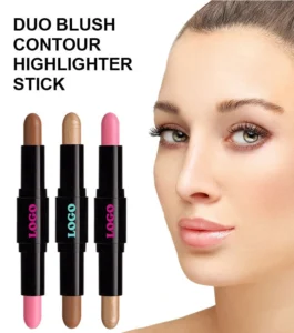 Private Label No Logo Customizable Dual End Waterproof Contour Highlight Blush Stick, Fine Glitter Nose Shadow Brightening Concealing Makeup