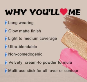 Private Label No Logo Customizable Dual End Waterproof Contour Highlight Blush Stick, Fine Glitter Nose Shadow Brightening Concealing Makeup