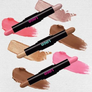 Private Label No Logo Customizable Dual End Waterproof Contour Highlight Blush Stick, Fine Glitter Nose Shadow Brightening Concealing Makeup